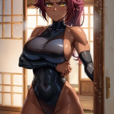 bleach, shihouin yoruichi, ainoob17, 1girls, dark skin, female, solo, ai generated