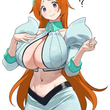 bleach, inoue orihime, nia (nia4294), nia4294, 1girls, blush, boob window, breasts, cleavage, female, hips, huge breasts, light skin, light-skinned female, long hair