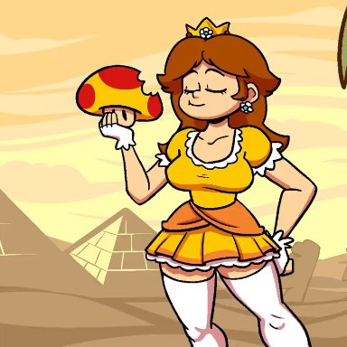 mario (series), super mario land, princess daisy, cerealharem (artist), prevence, 1girls, alternate breast size, ass bigger than head, blouse, breast expansion, breasts bigger than head, bursting breasts, butt expansion, chuckling, cleavage