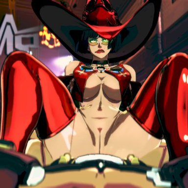 guilty gear, i-no, sol badguy, thumpnsfw, wallimog, 1boy, 1girls, breasts, clothing, cowgirl position, drection, footwear, hat, looking pleasured, male pov