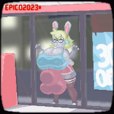 epicpotatolord, 1futa, against glass, anthro, big breasts, big penis, breasts bigger than head, bursting breasts, camera view, clothed, clothing, fully clothed, furry, futa only, futanari