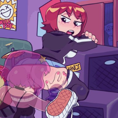 scott pilgrim, kim pine, ramona flowers, speedosausage, 2girls, anal, anus, ass, no panties, pussy, tomboy, yuri, animated, tagme