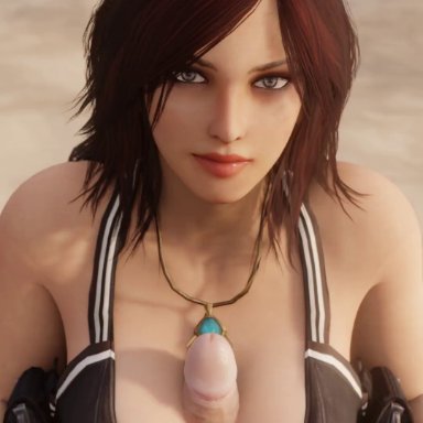 tekken, tekken 7, katarina alves, lazyprocrastinator, 1boy, 1girls, beach, between breasts, breasts, jewelry, light skin, light-skinned female, light-skinned male, looking at viewer, open mouth