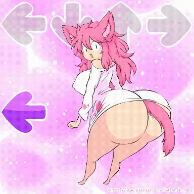 friday night funkin, original, milkcat (hataraki ari), hataraki ari, 1girls, ass, ass expansion, barefoot, breast expansion, breasts, cat ears, cat girl, cat tail, curvy, curvy female