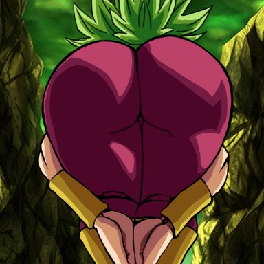 dragon ball, dragon ball super, caulifla, kale, kefla, charge sol, 1girls, armlet, ass, ass focus, ass up, big ass, green hair, huge ass, muscular female