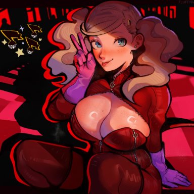 atlus, persona, persona 5, ann takamaki, fluffydango, 1girls, blonde hair, blue eyes, bodysuit, breasts, cleavage, female, huge breasts, light skin, light-skinned female