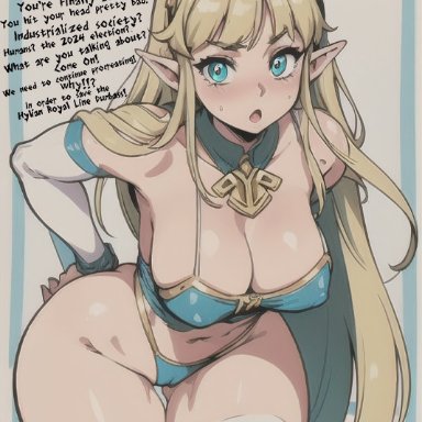 the legend of zelda, princess zelda, juicynsfwart, 1girls, anime nose, big ass, big breasts, breasts, cleavage, clothed female, female, female only, long hair, pointy ears, solo
