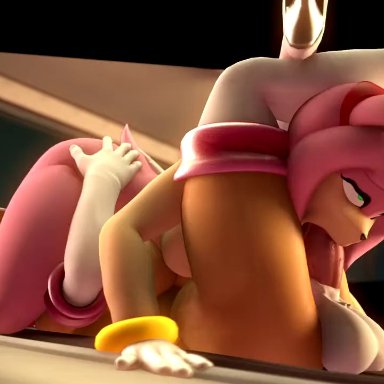 sonic (series), amy rose, rouge the bat, domibun, 2futas, 69, all fours, anthro, balls, big breasts, face fucking, facefuck, full-package futanari, furry, futanari