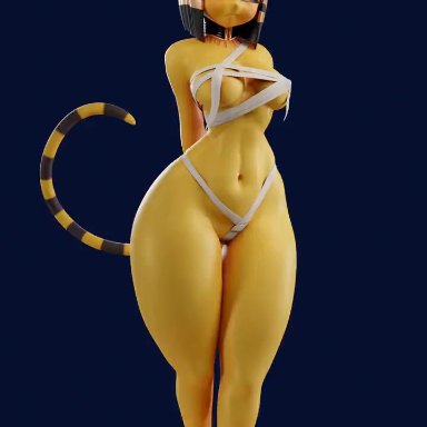 animal crossing, ankha, ankha (animal crossing), nonexternal, 1girls, anthro, arms behind back, bandage, blue background, blue hair, cat ears, cat humanoid, cat tail, collar, egyptian cat