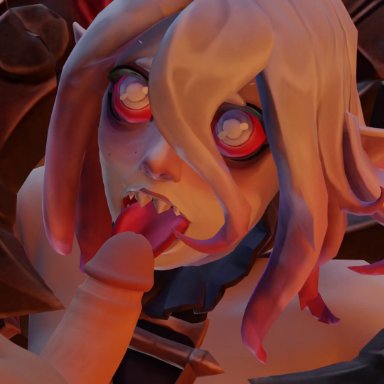 league of legends, briar (league of legends), bangs, fangs, licking, licking penis, penis, sharp teeth, tongue, tongue out, tonguejob, 3d, 3d animation, animated, blender
