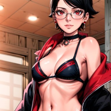 boruto: naruto next generations, boruto: two blue vortex, naruto, patreon, sarada uchiha, uchiha sarada, dinixdream, stable diffusion, breasts, female, girl, looking at viewer, princess, pussy, sexy