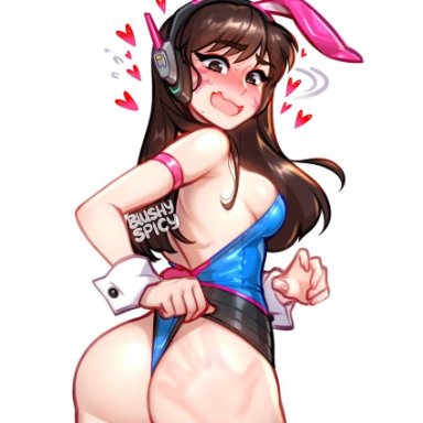 overwatch, d.va, blushyspicy, 1girls, female, spank mark, spanking, spanking ass