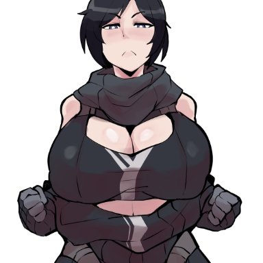 apex legends, wraith (apex legends), horu, alternate breast size, belt, big ass, big breasts, big butt, big hips, big thighs, breast expansion, breast squeeze, breasts, bursting breasts, growth