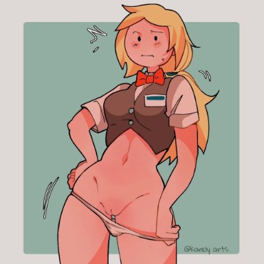 adventure time, cartoon network, fionna and cake, fionna the human girl, karely arts, 1girls, blonde hair, exposed pussy, female, female only, light skin, light-skinned female, panties, panties down, partially clothed