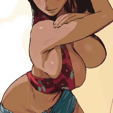 1girls, belly button, big breasts, black hair, breasts, busty, cleavage, curvy, female, female only, large breasts, long hair, midriff, nico robin, one piece