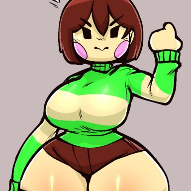 undertale, undertale (series), chara, pinkbobatoo, stereodaddy, breasts, sweater, thick thighs, thighhighs, thighs, tagme