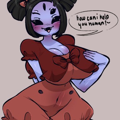 undertale, muffet, pinkbobatoo, stereodaddy, 1girls, big breasts, black hair, breasts, cleavage, clothed, clothed female, curvy, female, female only, looking at viewer