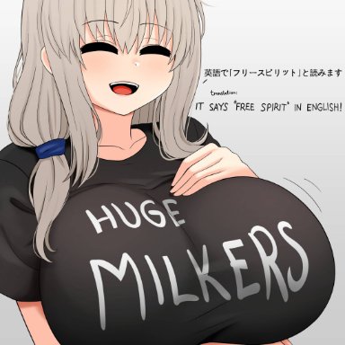 uzaki-chan wa asobitai!, uzaki tsuki, the only shoe, 1girls, breasts, clothed, female, grey hair, huge breasts, light skin, light-skinned female, long hair, massive breasts, mature female, milf