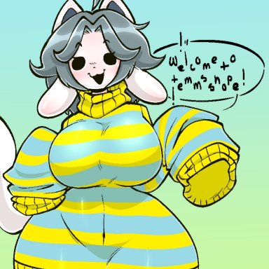 undertale, temmie, temmie (undertale), pinkbobatoo, stereodaddy, breasts, thighs, tagme