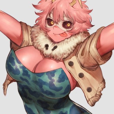 my hero academia, mina ashido, ibuo, 1girls, armpit crease, armpits, big breasts, black sclera, busty, curvaceous, female, female focus, female only, horns, pink hair