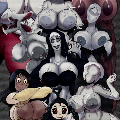 creepypasta, japanese mythology, silent hill, stranger things, teletubbies, the conjuring, the nun, bubble head nurse, demogorgon, hasshaku-sama, momo (creepypasta), po (teletubbies), siren head, slenderman, slenderwoman