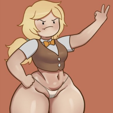 adventure time, fionna and cake, fionna the human girl, pokpa, 1girls, angry, big breasts, blonde hair, bowtie, clothing, female, female only, human, light skin, light-skinned female