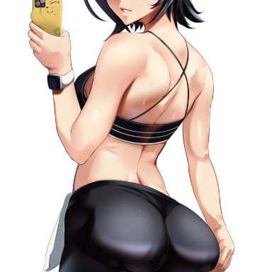 bleach, kuchiki rukia, castell, 1girls, ass focus, big ass, bubble ass, bubble butt, large ass, pale skin, pale-skinned female, purple eyes, solo