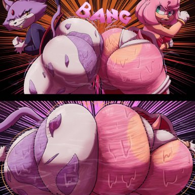 sonic (series), amy rose, blaze the cat, tascom, 2girls, anthro, ass, ass to ass, big ass, big butt, bubble ass, bubble butt, dumptruck ass, dumptruck butt, huge ass