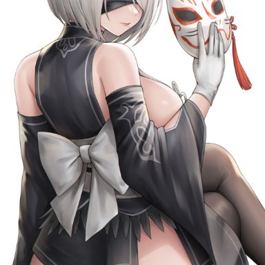 goddess of victory: nikke, nier, nier: automata, yorha 2b, kuronerinka, 1girls, ass, blindfold, breasts, dat ass, female, huge ass, huge breasts, light skin, light-skinned female