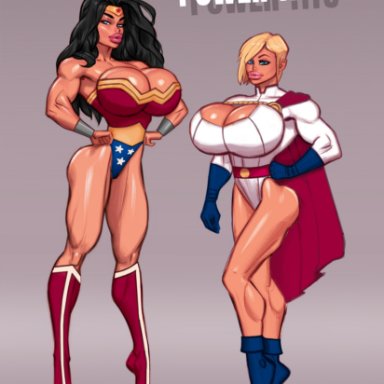 dc, dc comics, superman (series), wonder woman (series), power girl, wonder woman, theofficialpit, big ass, big breasts, big butt, bimbo, black hair, blonde hair, brown hair, dick sucking lips