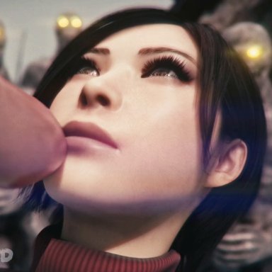 resident evil, ada wong, regenerator, regenerator (resident evil), marumi3d, 1female, blowbang, close-up, clothed female nude male, cum in mouth, cum on face, cum on tongue, looking at viewer, masturbating, masturbation