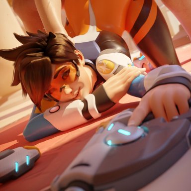 blizzard entertainment, overwatch, overwatch 2, lena oxton, tracer, fireboxstudio, 1boy, 1boy1girl, 1girl1boy, 1girls, 1male, ass, ass focus, ass grab, ass up