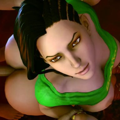 capcom, street fighter, street fighter v, laura matsuda, stoneddude, 1boy, 1girls, area, ass grab, black hair, bottomless, brazilian, breasts, breasts out, brown eyes