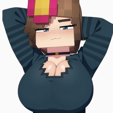 minecraft, jenny belle, slipperyt, boob window, flower in hair, hands behind head, ai generated, tagme