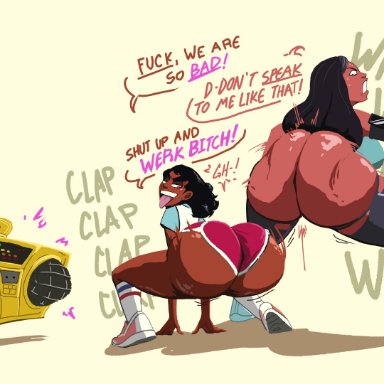 steven universe, connie maheswaran, priyanka maheswaran, putricia, 2girls, adult and teenager, age difference, ass, ass clapping, ass focus, ass out, athletic shorts, big ass, black hair, bubble butt