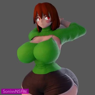 toby fox, undertale, undertale (series), chara, sonivvnsfw, 1girls, bouncy, female, hourglass figure, wiggling, 2023, 3d, animated, mp4, sound