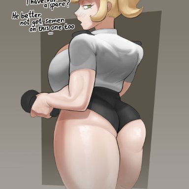 five nights at freddy's, vanessa (fnaf), mr fuga, big ass, big breasts, blonde hair, clothed, female, huge breasts, large breasts, older female, shorts, younger male, dialogue, english text