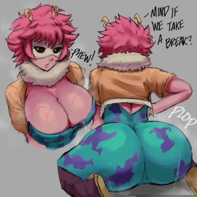 my hero academia, mina ashido, paranoiddroid, 1girls, adapted costume, ass, black sclera, breasts, dat ass, female, hero outfit (mha), hips, huge ass, huge breasts, pink body