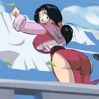 dragon ball, dragon ball z, chichi, funsexydragonball, 1girls, big ass, big breasts, black hair, dat ass, laundry, looking back, milf, panties, shocked, underboob