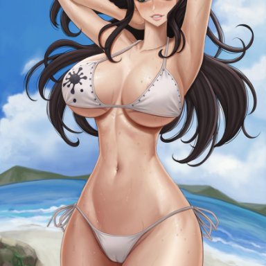 one piece, shounen jump, nico robin, kyopink, big breasts, bikini, bikini bottom, bikini top, breasts, hourglass figure, sunglasses, sunglasses on head, thong bikini, post-timeskip