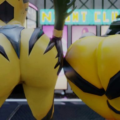 overwatch, b.va, d.va, tracer, kishi, 2girls, alternate costume, ass, ass focus, ass shake, bodysuit, from behind, huge ass, jiggle, shiny