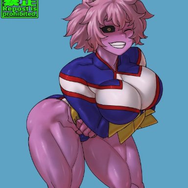 my hero academia, all might (cosplay), mina ashido, shosho oekaki, 1girls, arms crossed, big breasts, female, female only, large breasts, looking at viewer, pink body, pink hair, pink skin, short hair