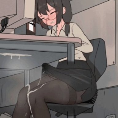 original, duke shiwa, kitsune with glasses(editor), shiwa kou, 1futa, at computer, bag removed, big penis, black bag, black eyes, black hair, black pantyhose, black skirt, blush, breasts