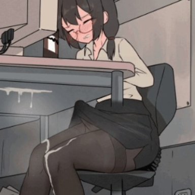 original, duke shiwa, kitsune with glasses(editor), shiwa kou, 1futa, at computer, bag removed, big penis, black bag, black eyes, black hair, black pantyhose, black skirt, blush, breasts