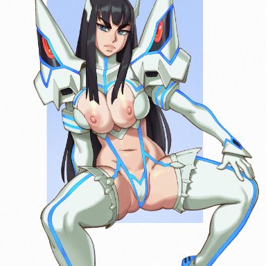 kill la kill, junketsu, kiryuuin satsuki, rizdraws, 1girls, big breasts, black hair, blue eyes, blue garter straps, blue high heels, breast squish, breasts, busty, dark hair, garter straps