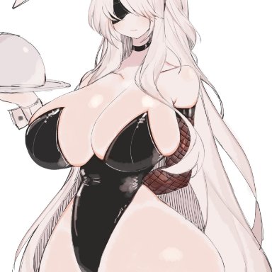 nier: automata, square enix, yorha 2b, usa37107692, bare shoulders, big ass, big breasts, big butt, bunny costume, bunny ears, bunny girl, cleavage, fat ass, fat butt, fishnet armwear