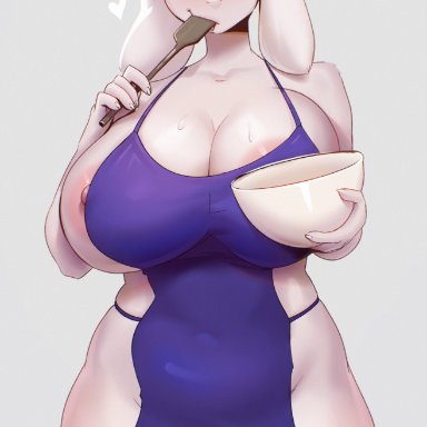 undertale, undertale (series), toriel, sugene, sukiskuki, apron, big breasts, bowl, breasts, cleavage, cooking, female, female focus, female only, furry