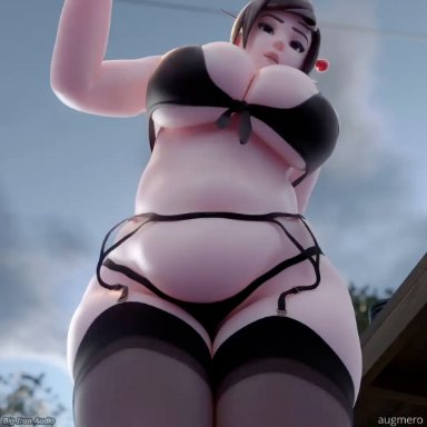 blizzard entertainment, overwatch, mei (overwatch), augmero (artist), big iron of the mojave, hentaudio, rubyredva, 1girls, belly expansion, belly inflation, big belly, big breasts, chubby, chubby female, expansion