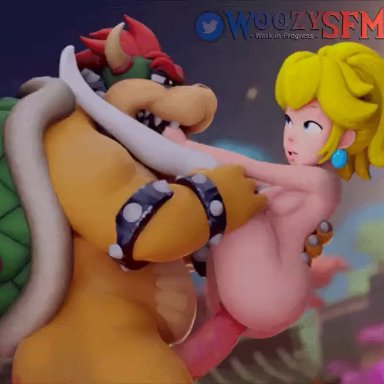 mario (series), super mario odyssey, bowser, princess peach, woozysfm, 1boy, 1girls, cock ring, female, interspecies, male, outdoors, 3d, animated, sound