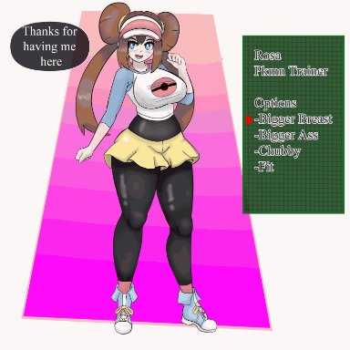 pokemon, pokemon bw2, rosa (pokemon), zerotaichi, 1girls, alternate breast size, alternate hairstyle, ass expansion, bimbo, bimbo body, bimbo lips, bimbofication, bimbofied, blonde hair, breast expansion